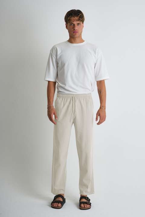 Ekru Erkek Regular %100 Pamuk Keten Görünümlü Kapri DC204