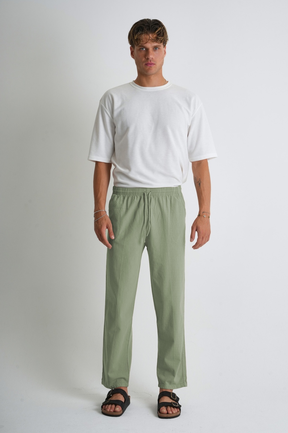 Erkek Yazlık Rahat Kalıp %100 Pamuk Keten Görünümlü Pantolon
