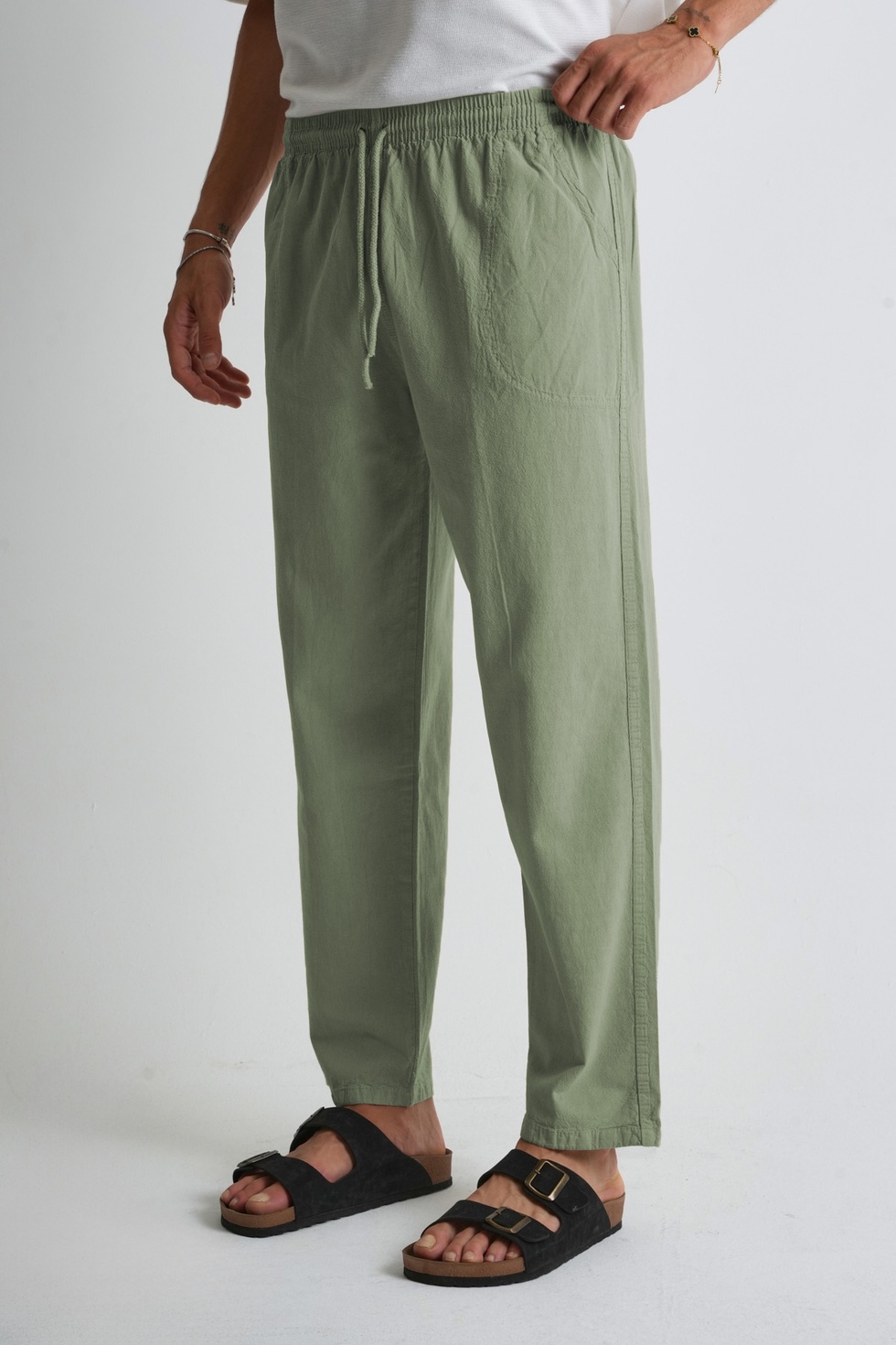 Erkek Yazlık Rahat Kalıp %100 Pamuk Keten Görünümlü Pantolon