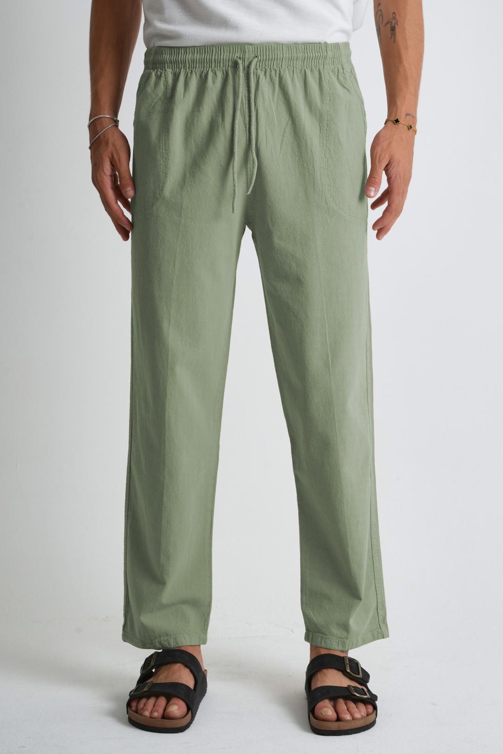 Erkek Yazlık Rahat Kalıp %100 Pamuk Keten Görünümlü Pantolon