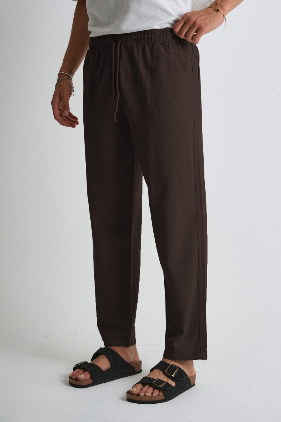 Erkek Yazlık Rahat Kalıp %100 Pamuk Keten Görünümlü Pantolon