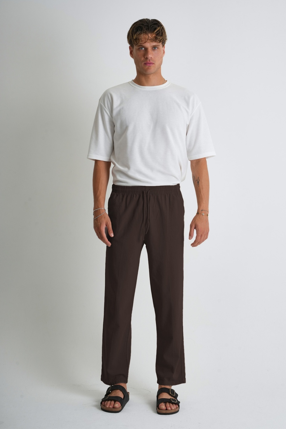 Erkek Yazlık Rahat Kalıp %100 Pamuk Keten Görünümlü Pantolon