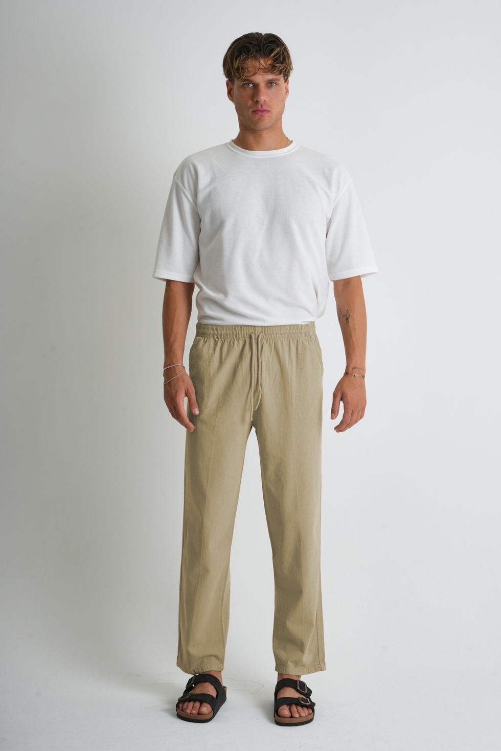 Erkek Yazlık Rahat Kalıp %100 Pamuk Keten Görünümlü Pantolon