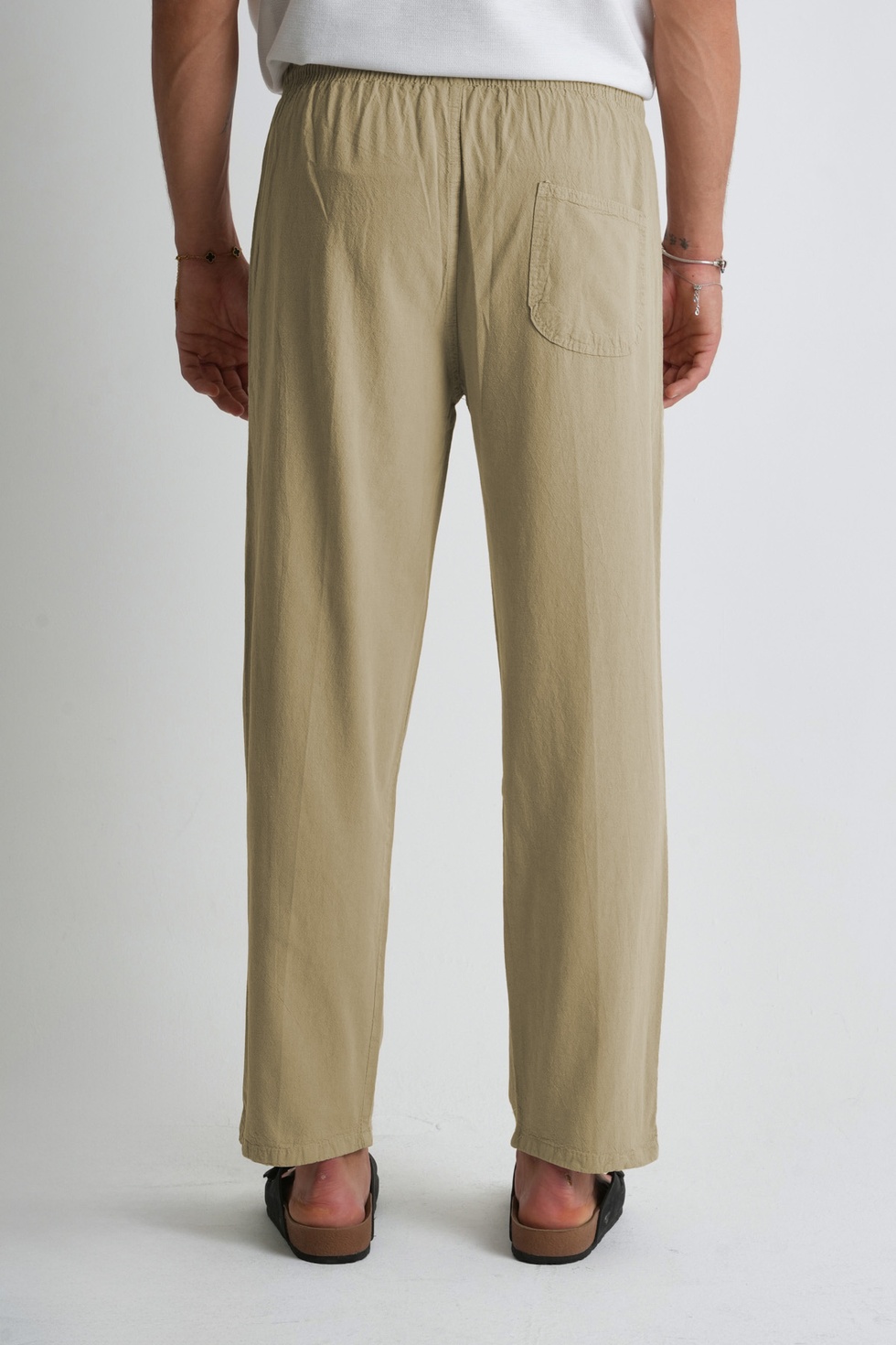 Erkek Yazlık Rahat Kalıp %100 Pamuk Keten Görünümlü Pantolon