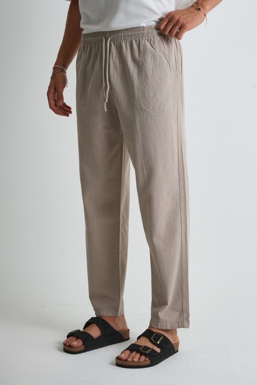 Erkek Yazlık Rahat Kalıp %100 Pamuk Keten Görünümlü Pantolon