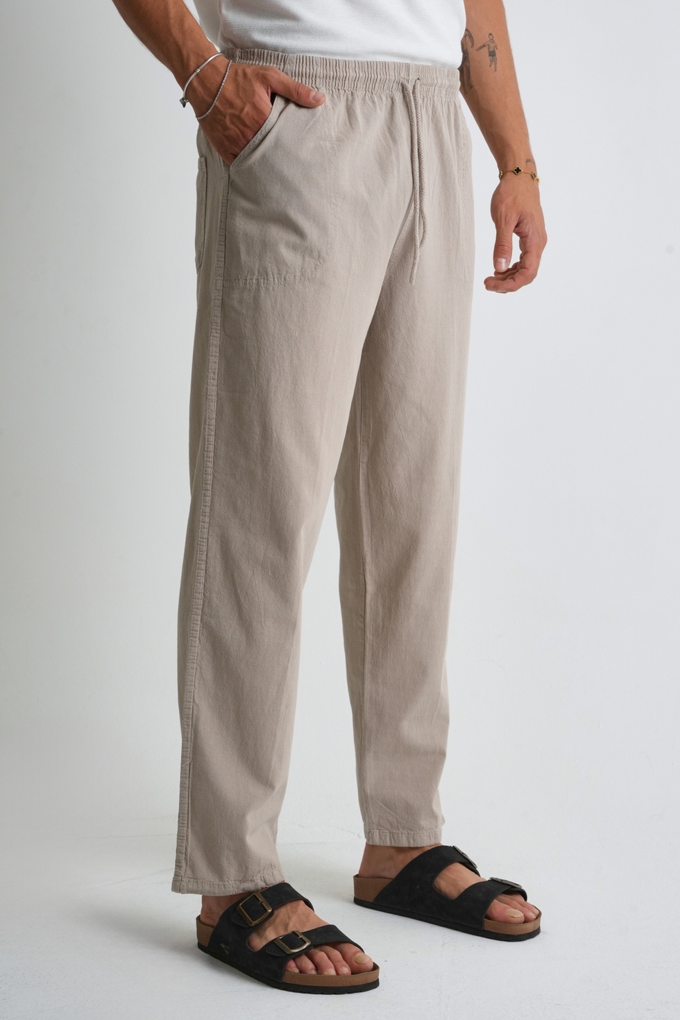 Erkek Yazlık Rahat Kalıp %100 Pamuk Keten Görünümlü Pantolon