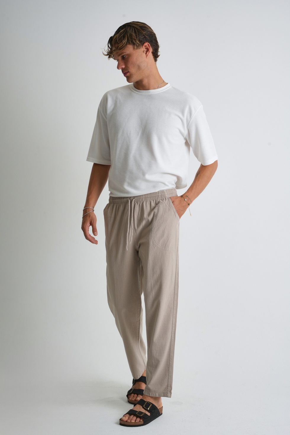 Erkek Yazlık Rahat Kalıp %100 Pamuk Keten Görünümlü Pantolon