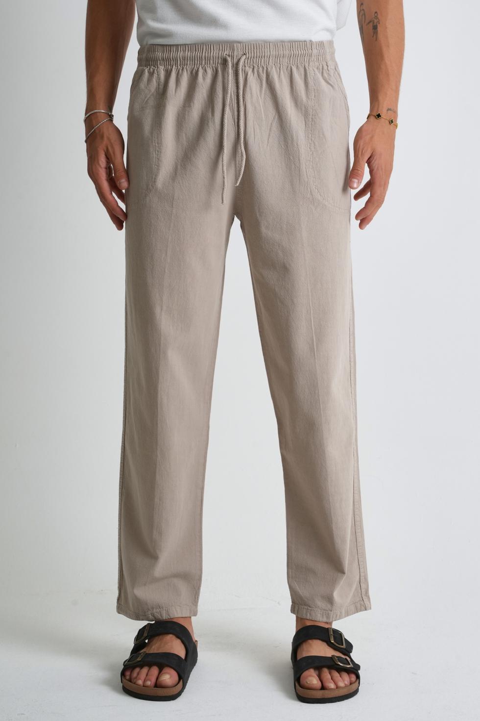 Erkek Yazlık Rahat Kalıp %100 Pamuk Keten Görünümlü Pantolon