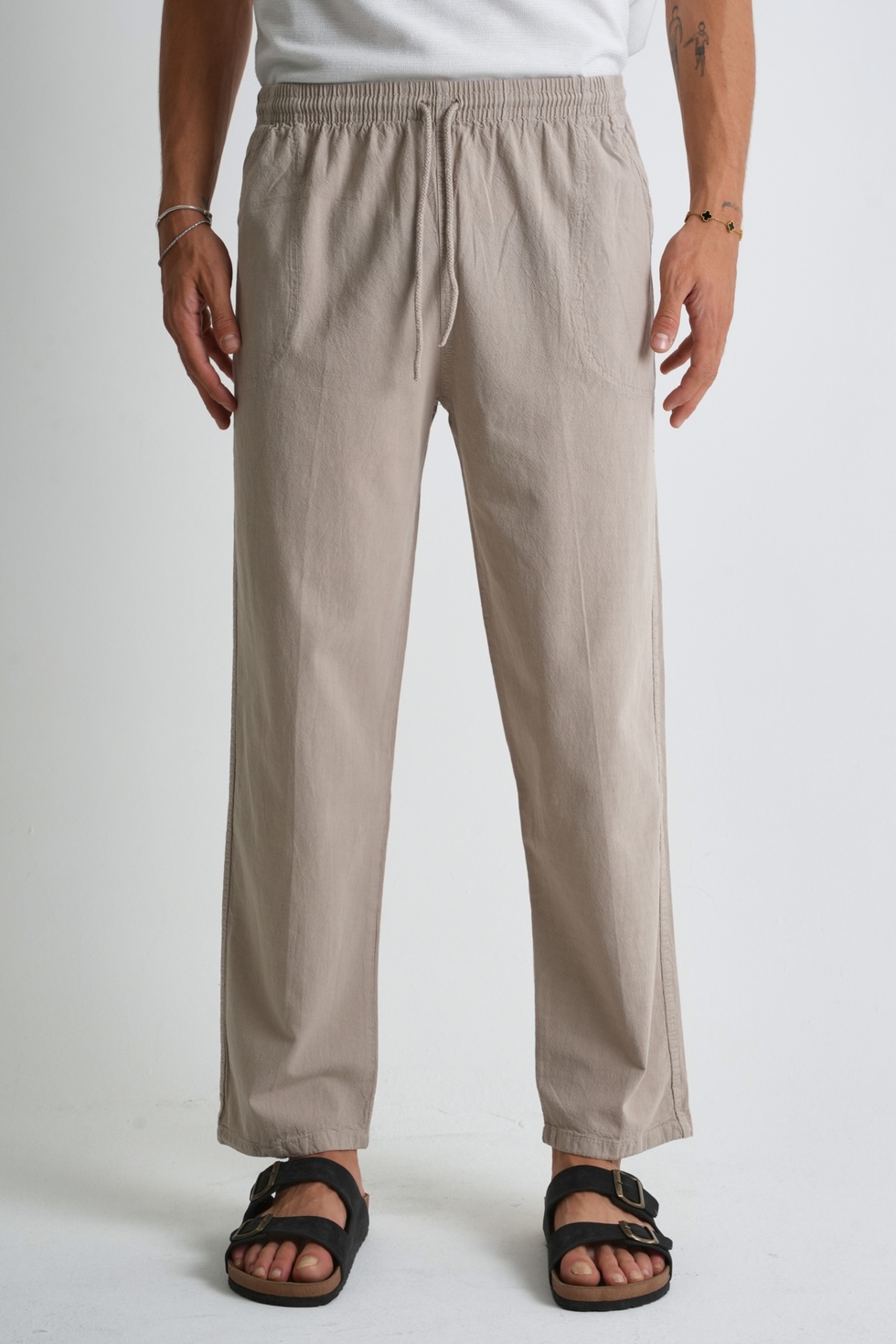 Erkek Yazlık Rahat Kalıp %100 Pamuk Keten Görünümlü Pantolon