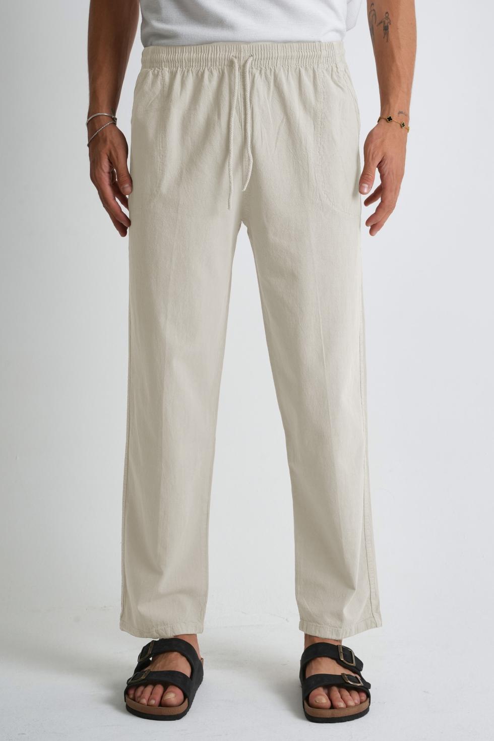 Erkek Yazlık Rahat Kalıp %100 Pamuk Keten Görünümlü Pantolon