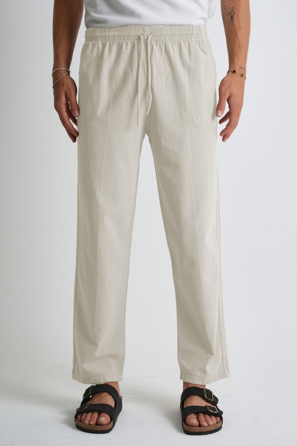 Erkek Yazlık Rahat Kalıp %100 Pamuk Keten Görünümlü Pantolon