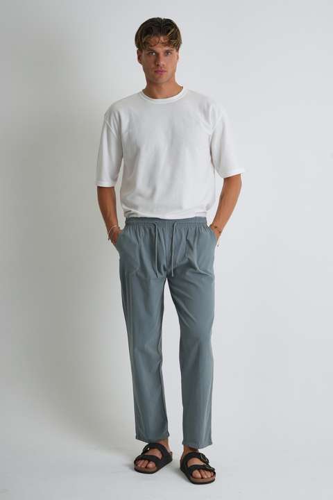 Koyu Gri Erkek Yazlık Rahat Kalıp %100 Pamuk Keten Görünümlü Pantolon E205