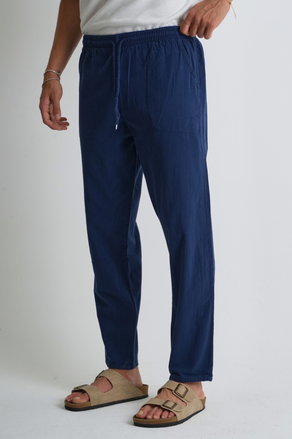 Erkek Yazlık Rahat Kalıp %100 Pamuk Keten Görünümlü Pantolon