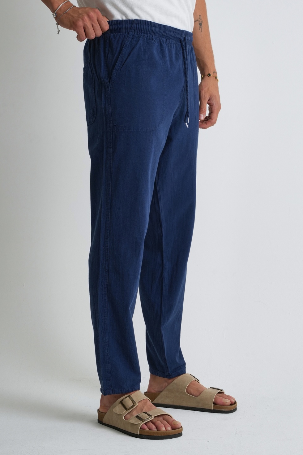 Erkek Yazlık Rahat Kalıp %100 Pamuk Keten Görünümlü Pantolon