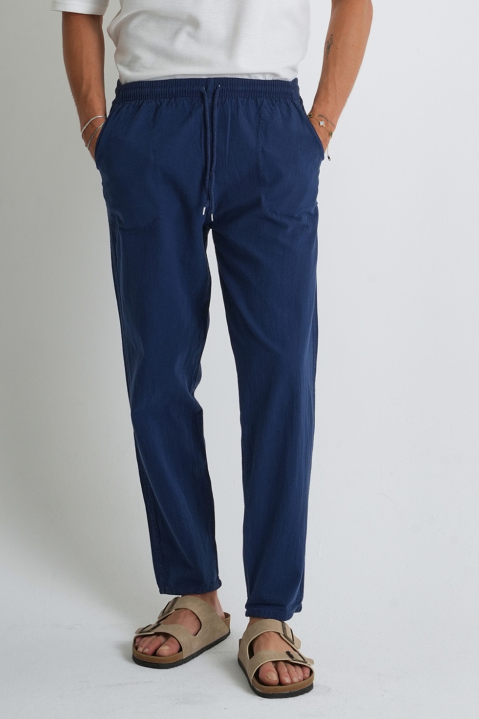 Erkek Yazlık Rahat Kalıp %100 Pamuk Keten Görünümlü Pantolon