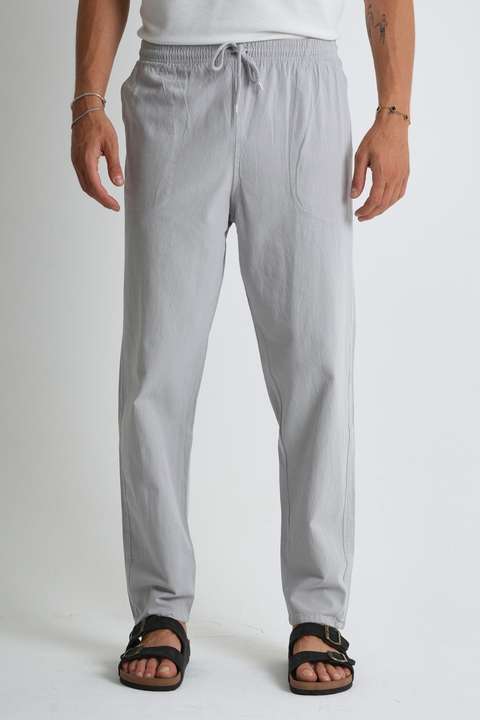 Açık Gri Erkek Yazlık Rahat Kalıp %100 Pamuk Keten Görünümlü Pantolon E205