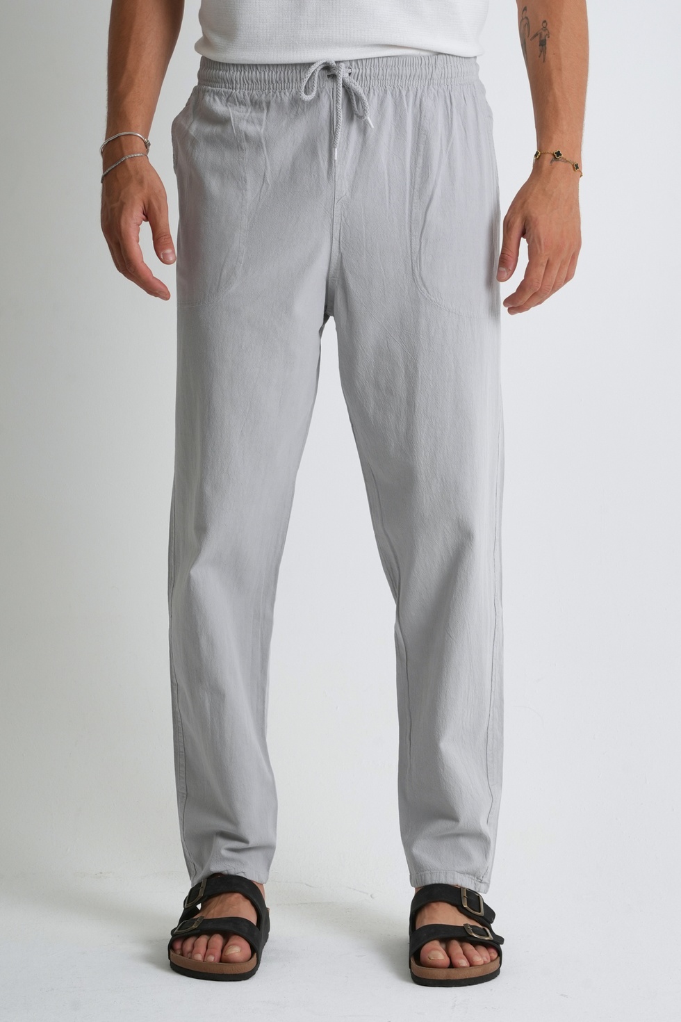 Erkek Yazlık Rahat Kalıp %100 Pamuk Keten Görünümlü Pantolon