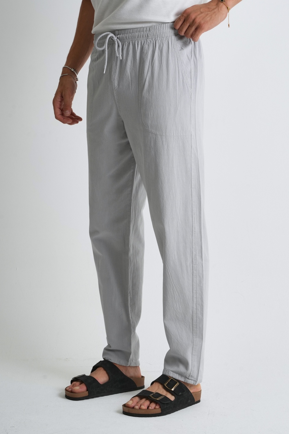 Erkek Yazlık Rahat Kalıp %100 Pamuk Keten Görünümlü Pantolon