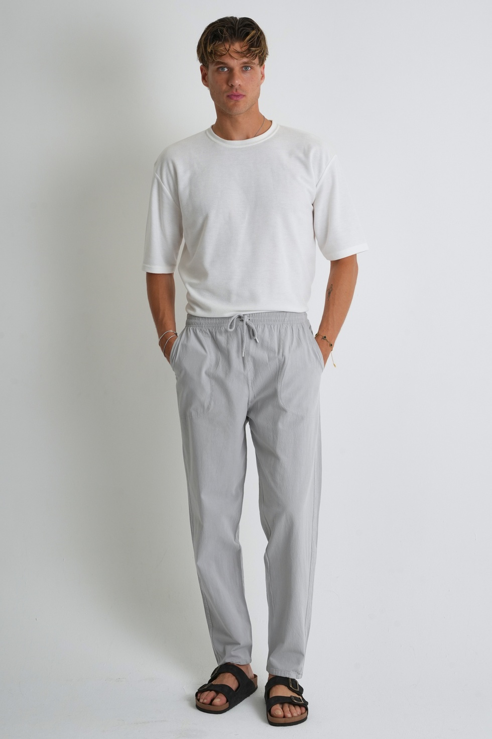 Erkek Yazlık Rahat Kalıp %100 Pamuk Keten Görünümlü Pantolon