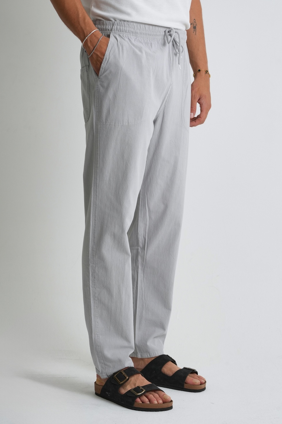 Erkek Yazlık Rahat Kalıp %100 Pamuk Keten Görünümlü Pantolon