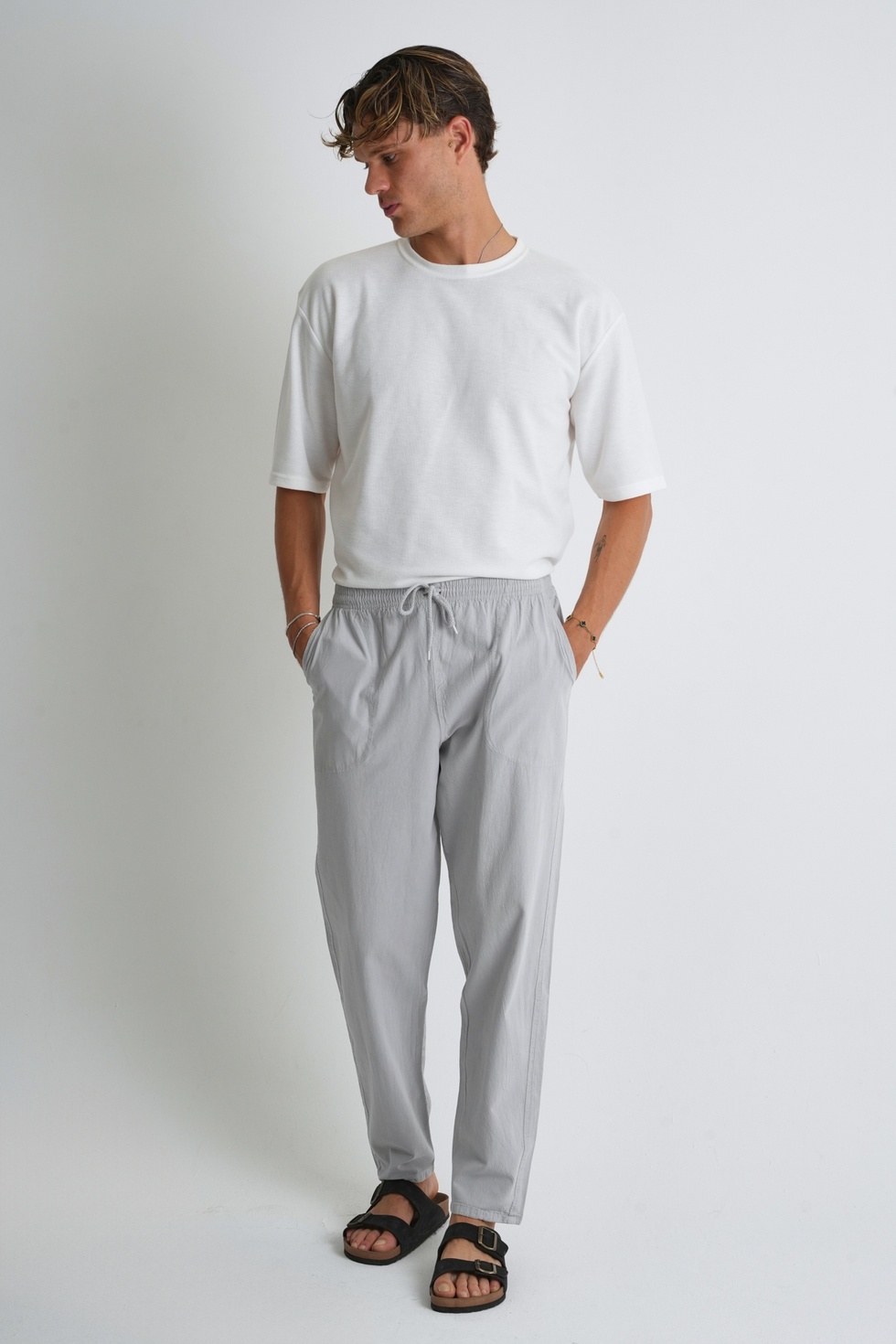 Erkek Yazlık Rahat Kalıp %100 Pamuk Keten Görünümlü Pantolon