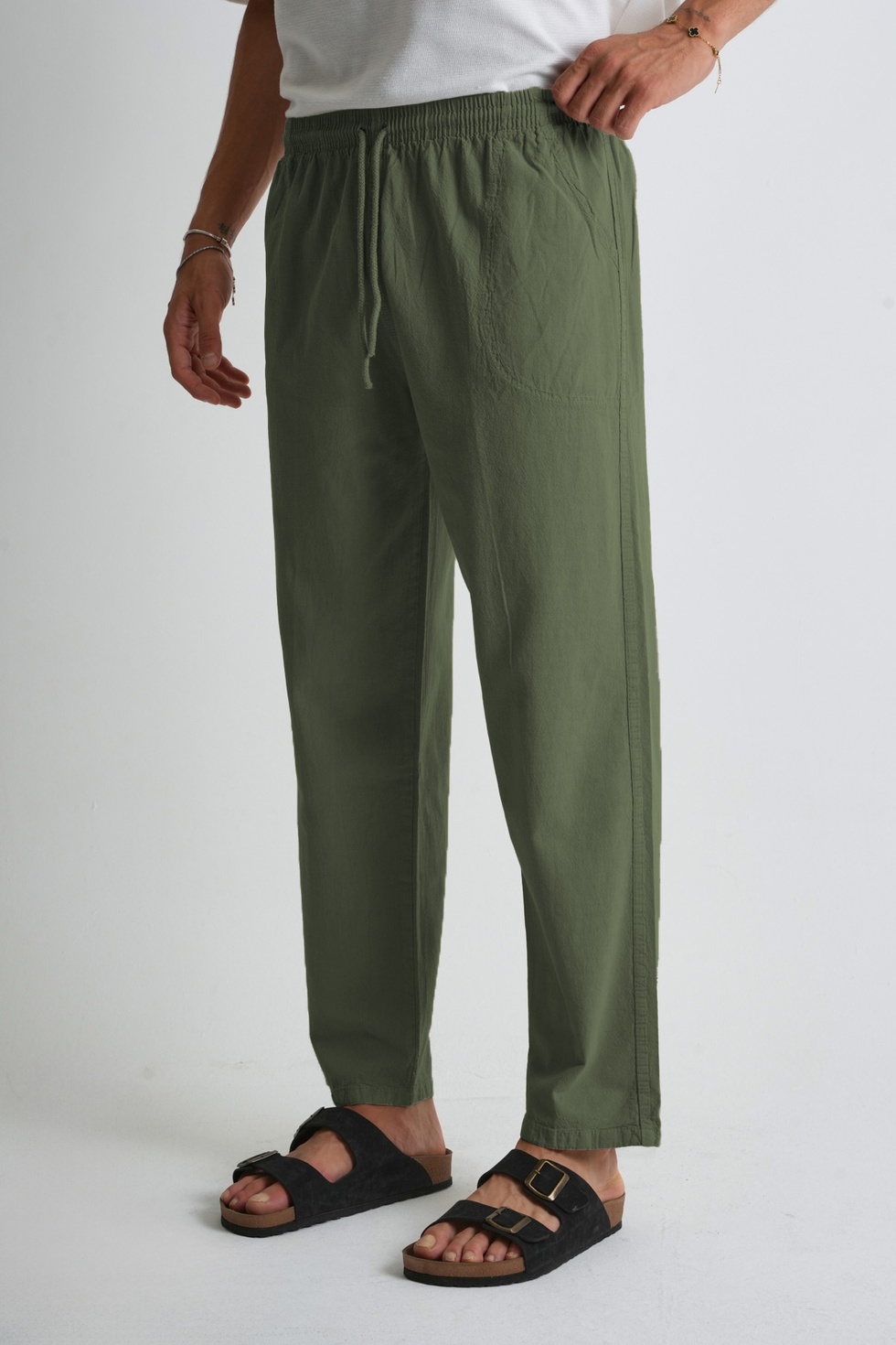 Erkek Yazlık Rahat Kalıp %100 Pamuk Keten Görünümlü Pantolon