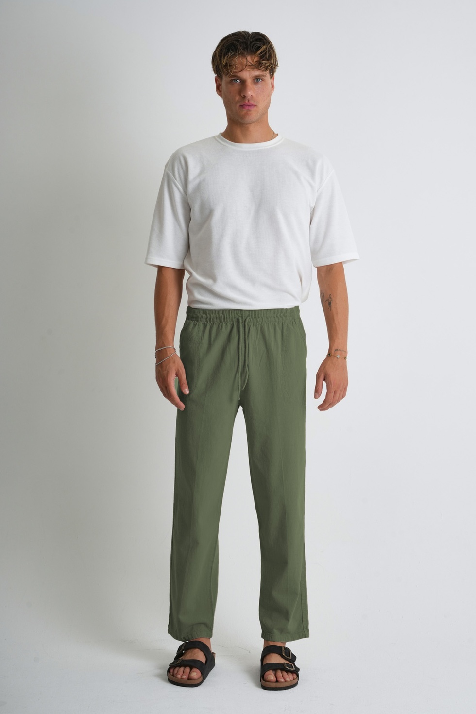 Erkek Yazlık Rahat Kalıp %100 Pamuk Keten Görünümlü Pantolon