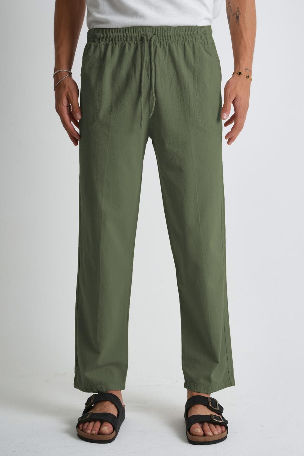 Erkek Yazlık Rahat Kalıp %100 Pamuk Keten Görünümlü Pantolon