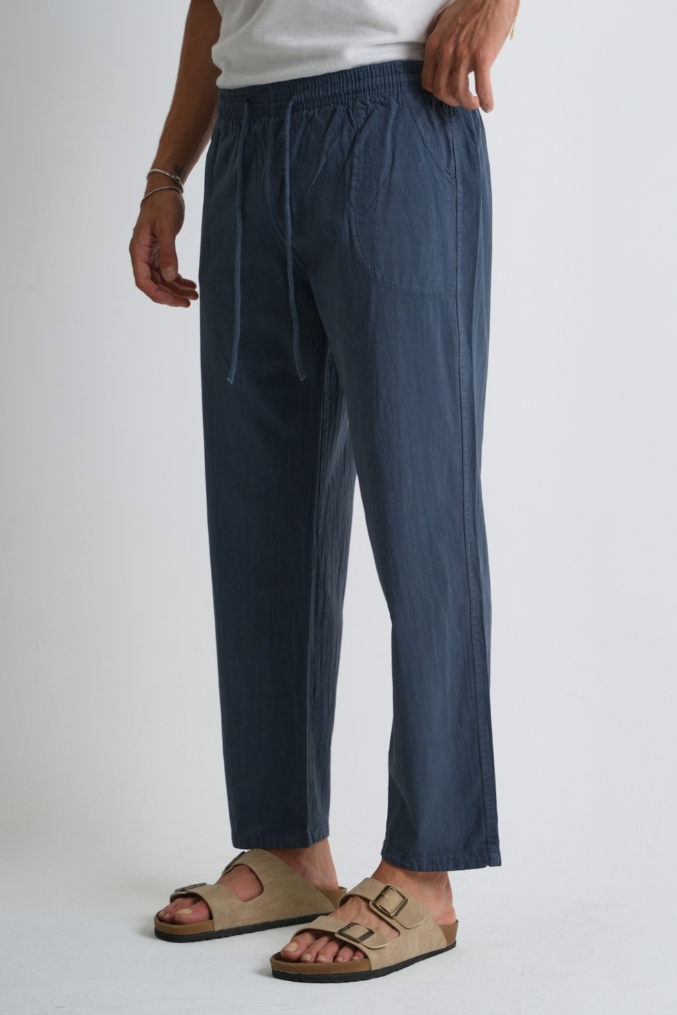 Erkek Yazlık Rahat Kalıp %100 Pamuk Keten Görünümlü Pantolon