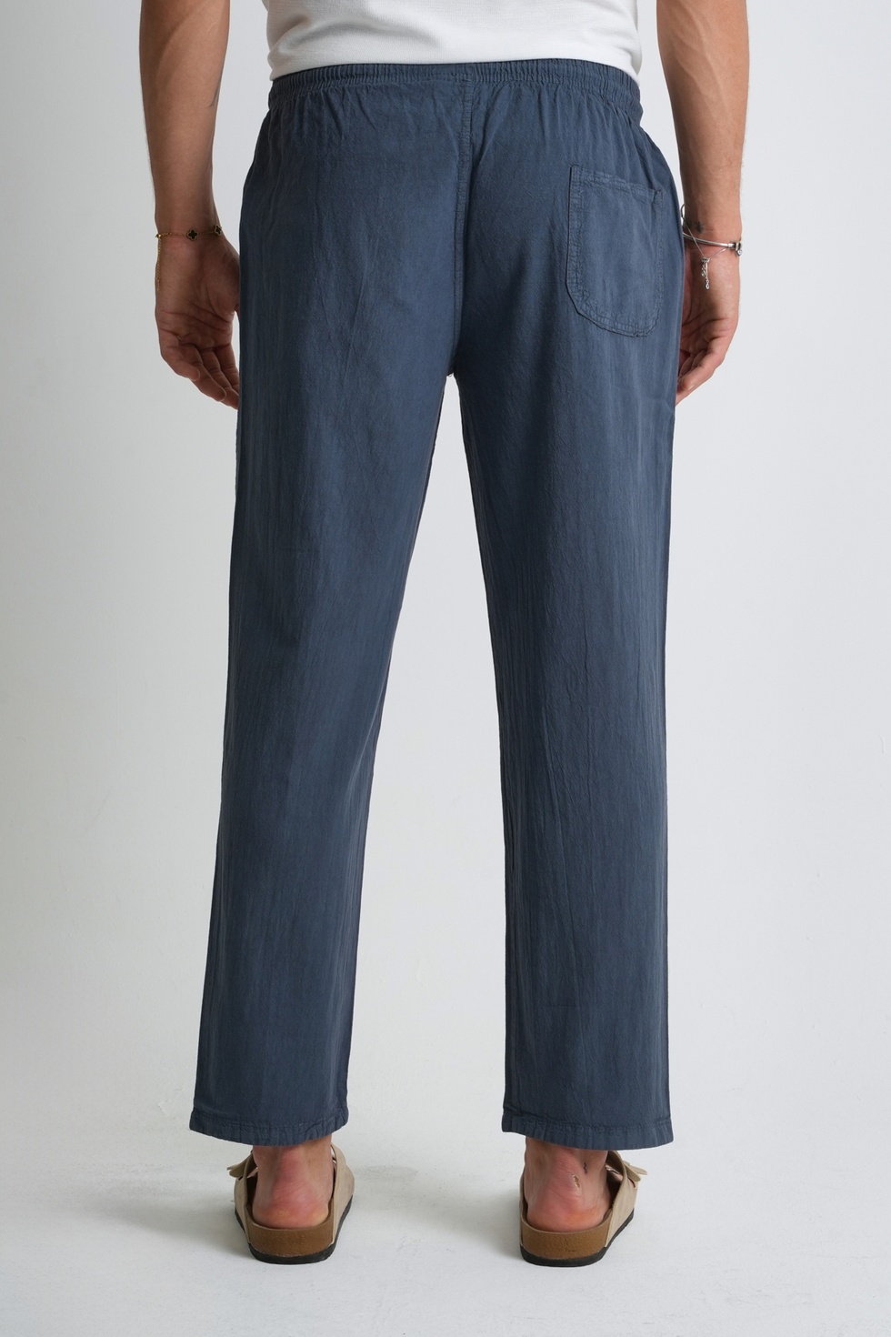 Erkek Yazlık Rahat Kalıp %100 Pamuk Keten Görünümlü Pantolon