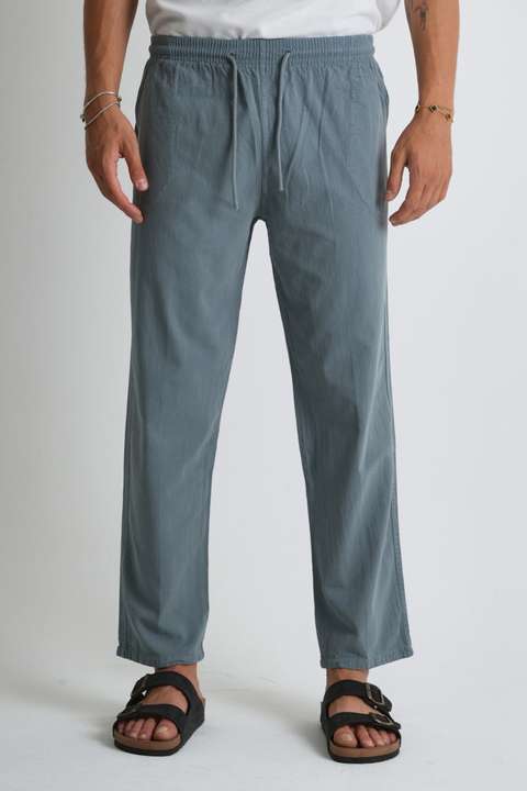 Mavili Gri Erkek Yazlık Rahat Kalıp %100 Pamuk Keten Görünümlü Pantolon E205