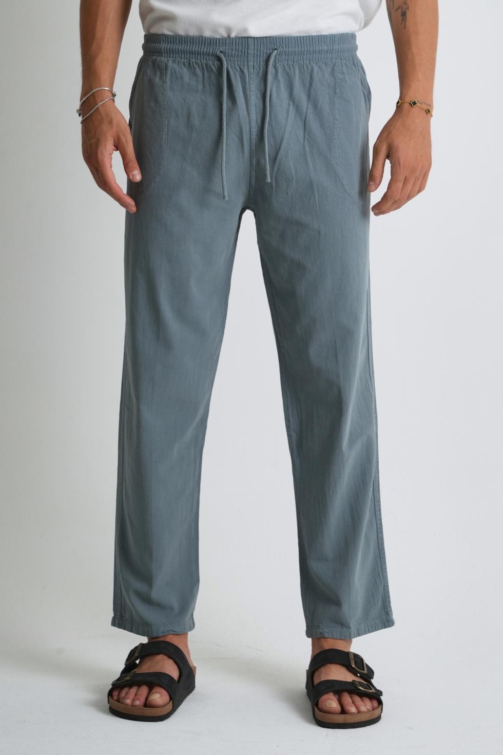 Erkek Yazlık Rahat Kalıp %100 Pamuk Keten Görünümlü Pantolon