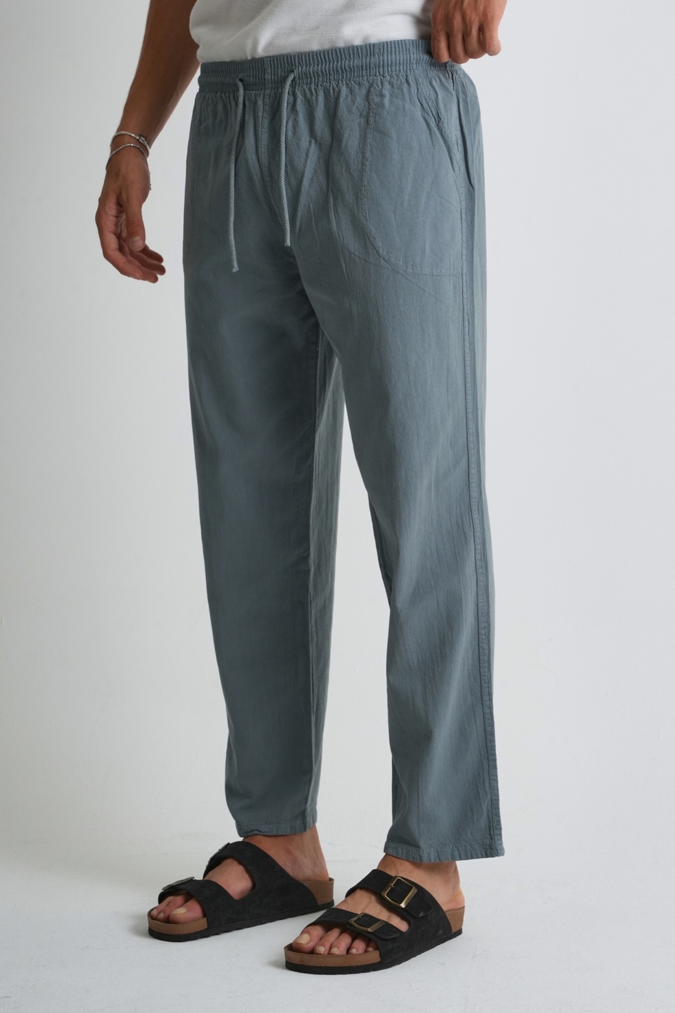 Erkek Yazlık Rahat Kalıp %100 Pamuk Keten Görünümlü Pantolon