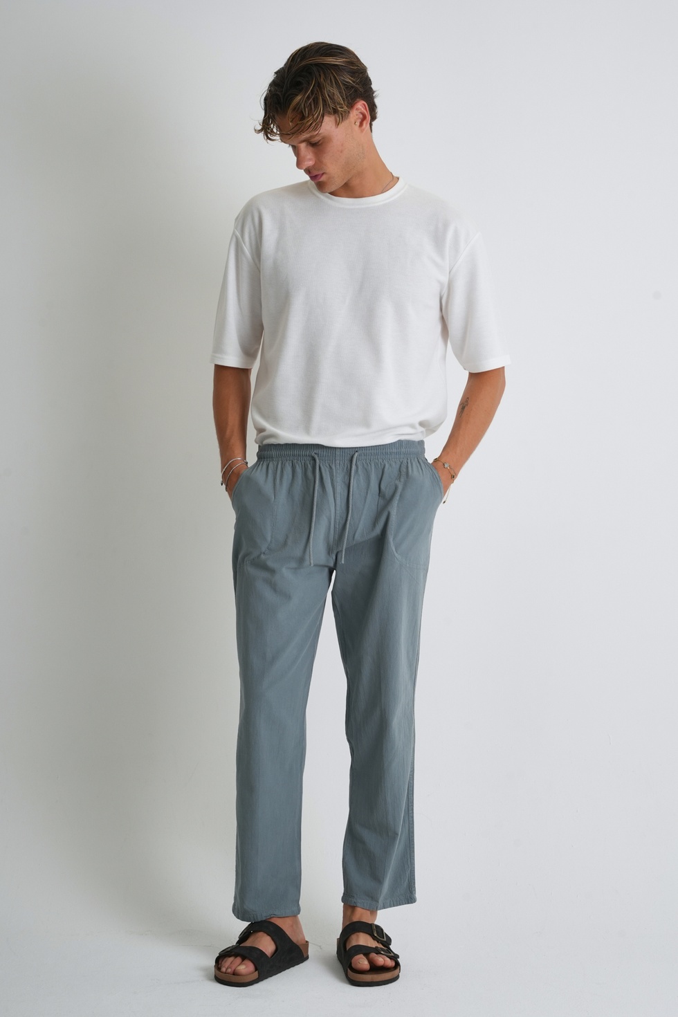 Erkek Yazlık Rahat Kalıp %100 Pamuk Keten Görünümlü Pantolon