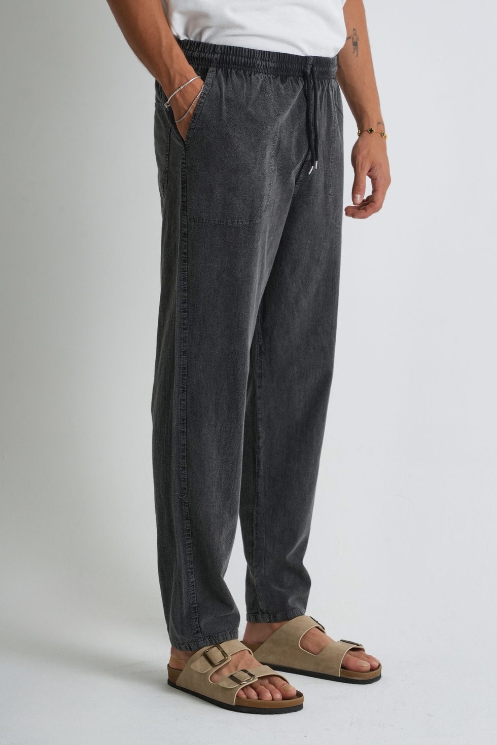 Erkek Yazlık Rahat Kalıp %100 Pamuk Keten Görünümlü Pantolon