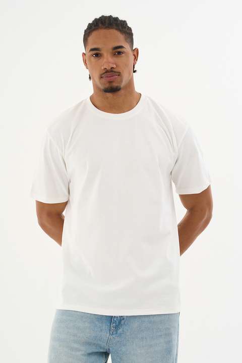 Beyaz Erkek %100 Organik Pamuklu Yumuşak Dokulu Comfort Fit Bisiklet Yakalı T-shirt E222