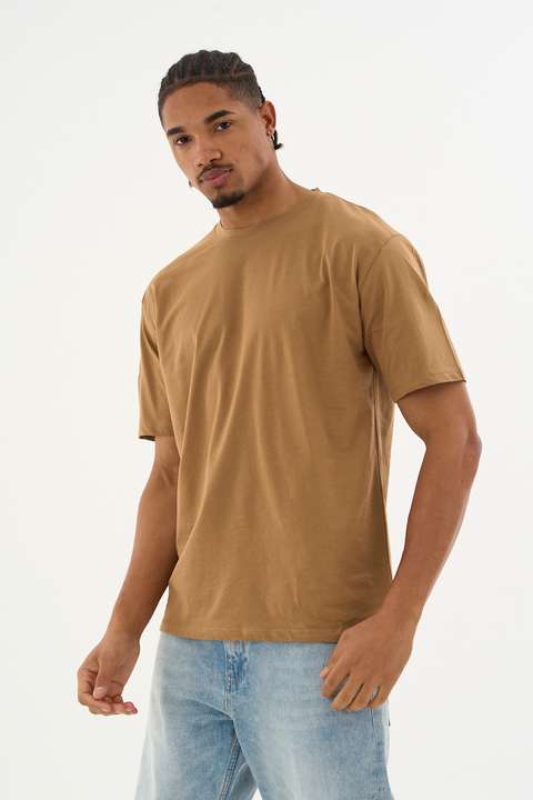 Haki Erkek %100 Organik Pamuklu Yumuşak Dokulu Comfort Fit Bisiklet Yakalı T-shirt E222