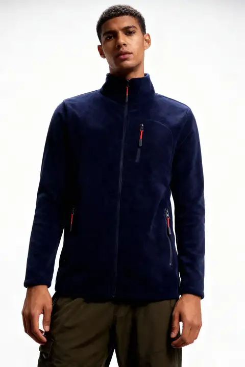 Lacivert Erkek Extreme Rüzgar Geçirmez Cepli Outdoor Tam Fermuarlı Polar Ceket E223