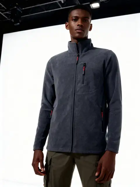 Antrasit Erkek Extreme Rüzgar Geçirmez Cepli Outdoor Tam Fermuarlı Polar Ceket E223