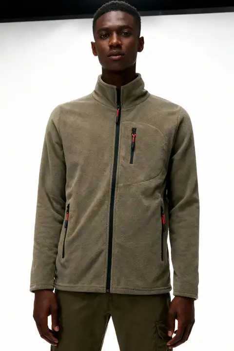 Haki Erkek Extreme Rüzgar Geçirmez Cepli Outdoor Tam Fermuarlı Polar Ceket E223