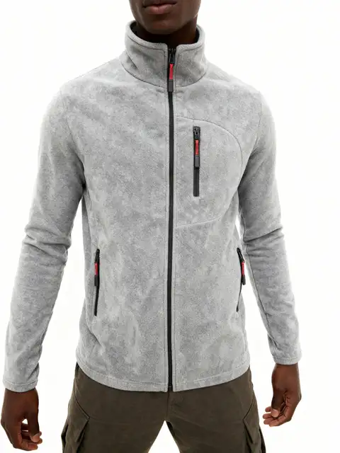 Gri Erkek Extreme Rüzgar Geçirmez Cepli Outdoor Tam Fermuarlı Polar Ceket E223