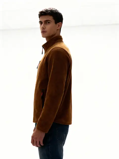 Karamel Erkek Extreme Rüzgar Geçirmez Cepli Outdoor Tam Fermuarlı Polar Ceket E223