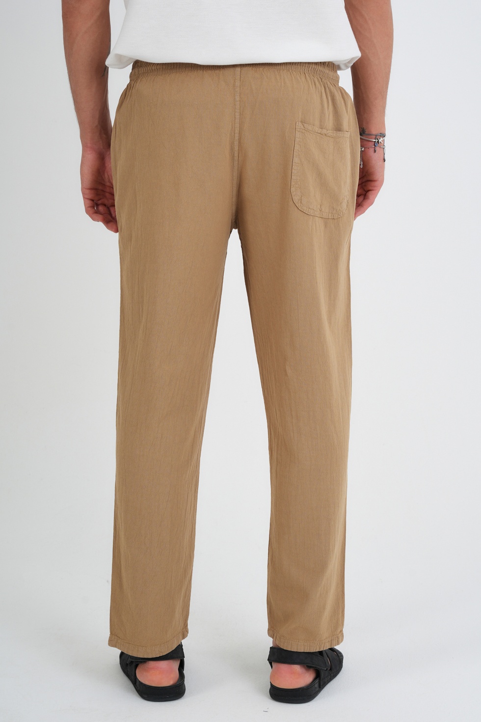 Erkek Yazlık Rahat Kalıp %100 Pamuk Keten Görünümlü Pantolon