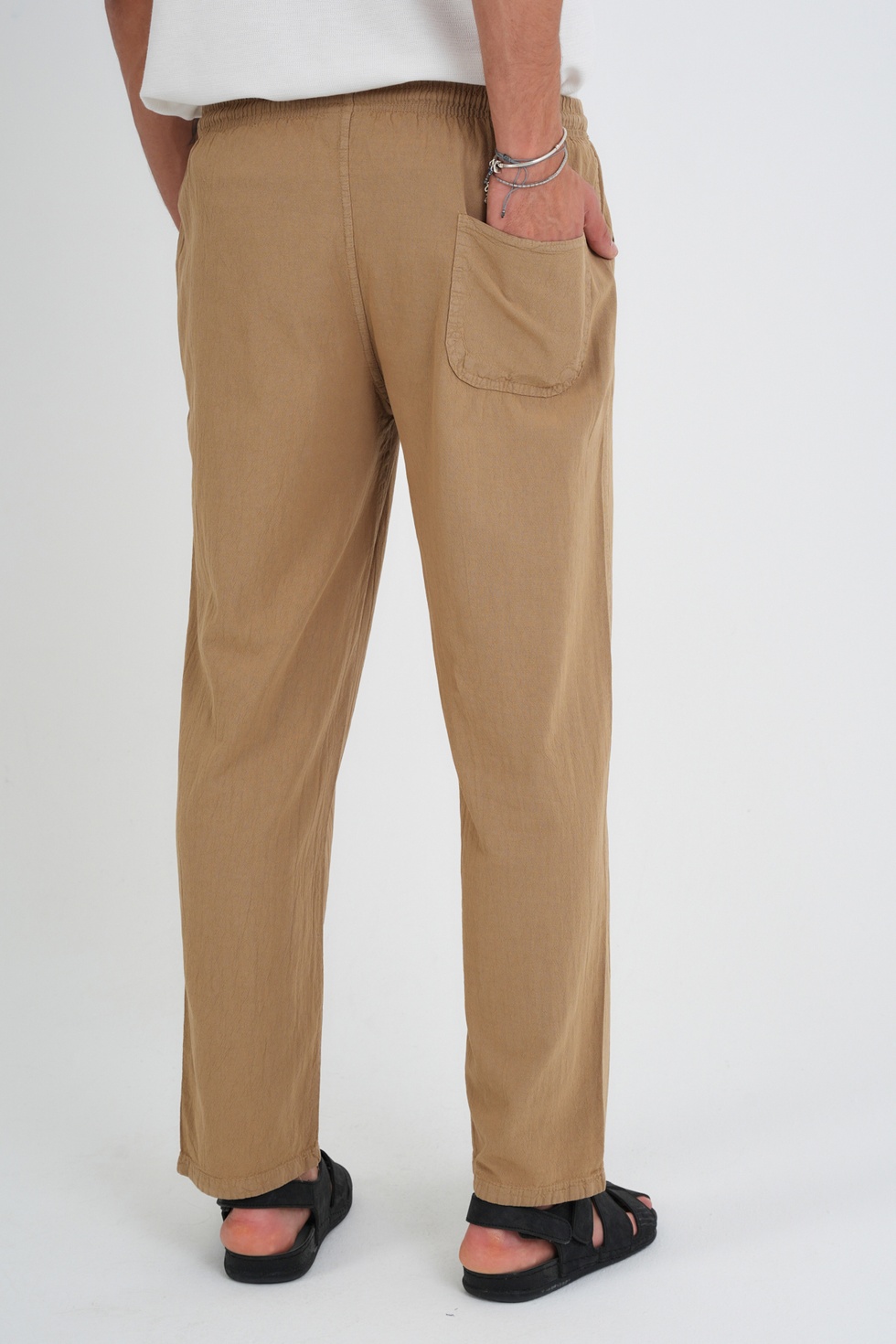 Erkek Yazlık Rahat Kalıp %100 Pamuk Keten Görünümlü Pantolon