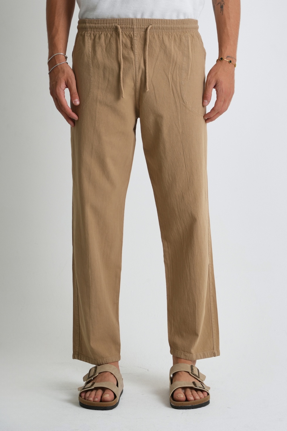 Erkek Yazlık Rahat Kalıp %100 Pamuk Keten Görünümlü Pantolon