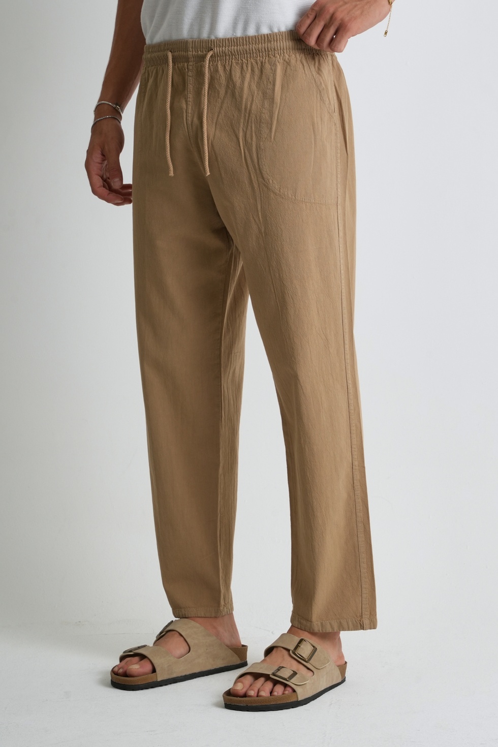 Erkek Yazlık Rahat Kalıp %100 Pamuk Keten Görünümlü Pantolon