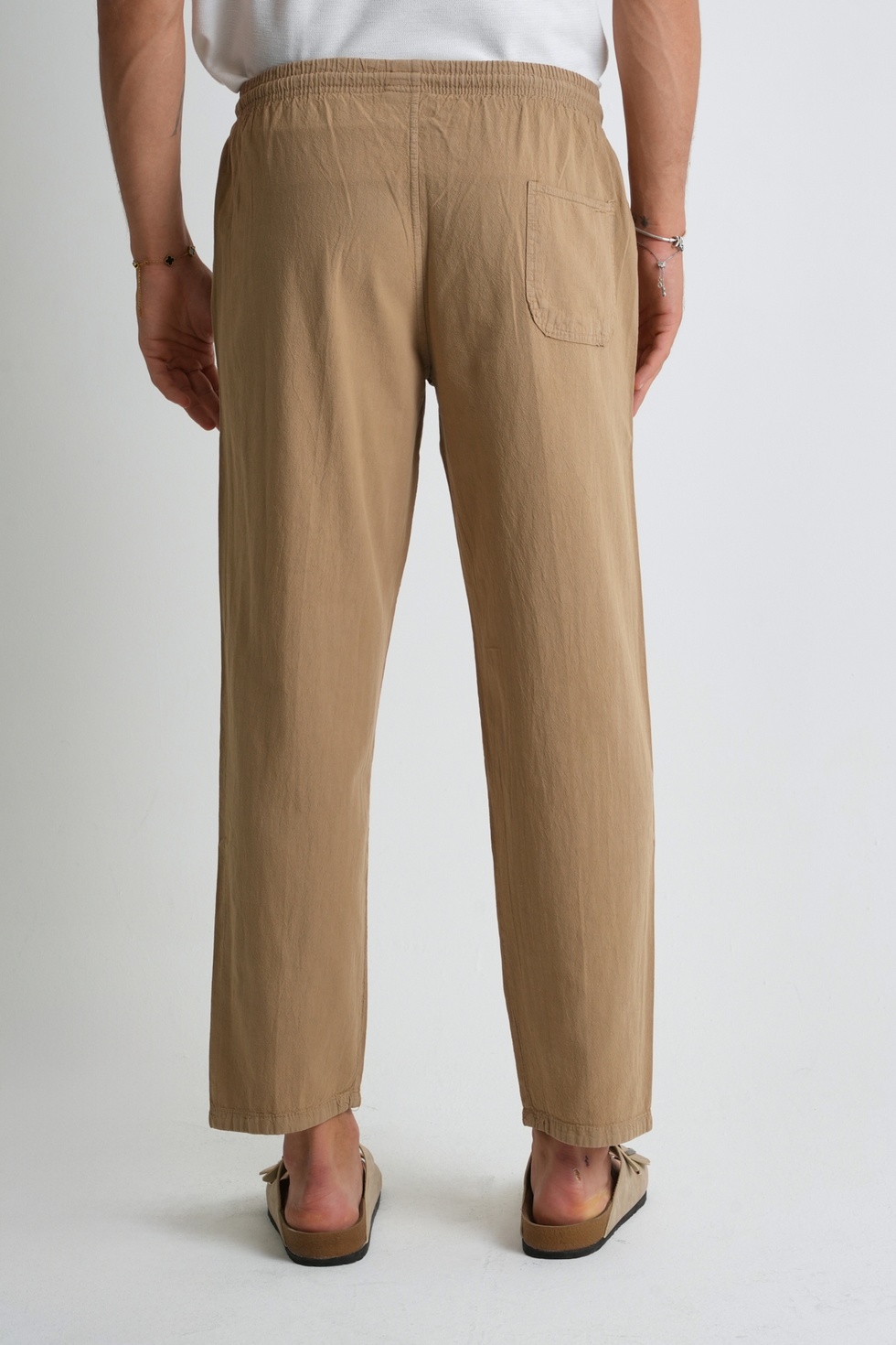 Erkek Yazlık Rahat Kalıp %100 Pamuk Keten Görünümlü Pantolon