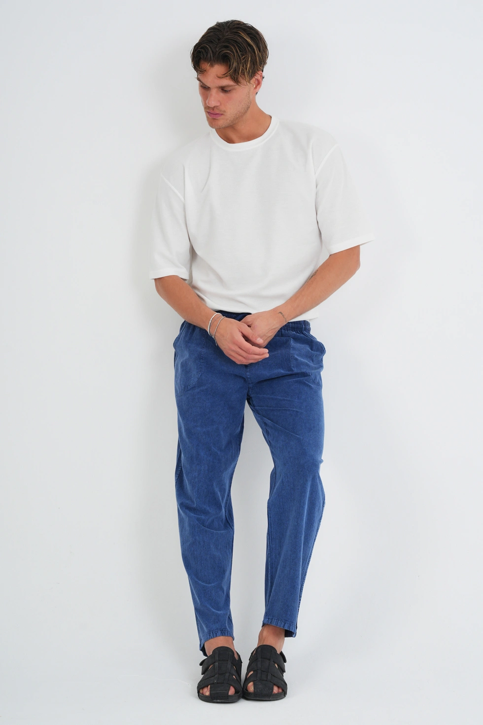 Erkek Yazlık Rahat Kalıp %100 Pamuk Keten Görünümlü Pantolon