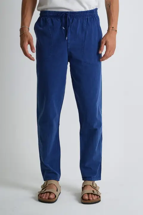 Kot Mavi Erkek Yazlık Rahat Kalıp %100 Pamuk Keten Görünümlü Pantolon E205--M