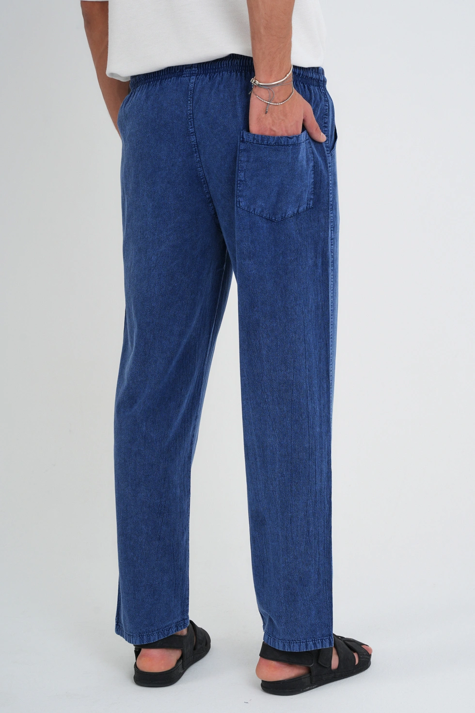 Erkek Yazlık Rahat Kalıp %100 Pamuk Keten Görünümlü Pantolon